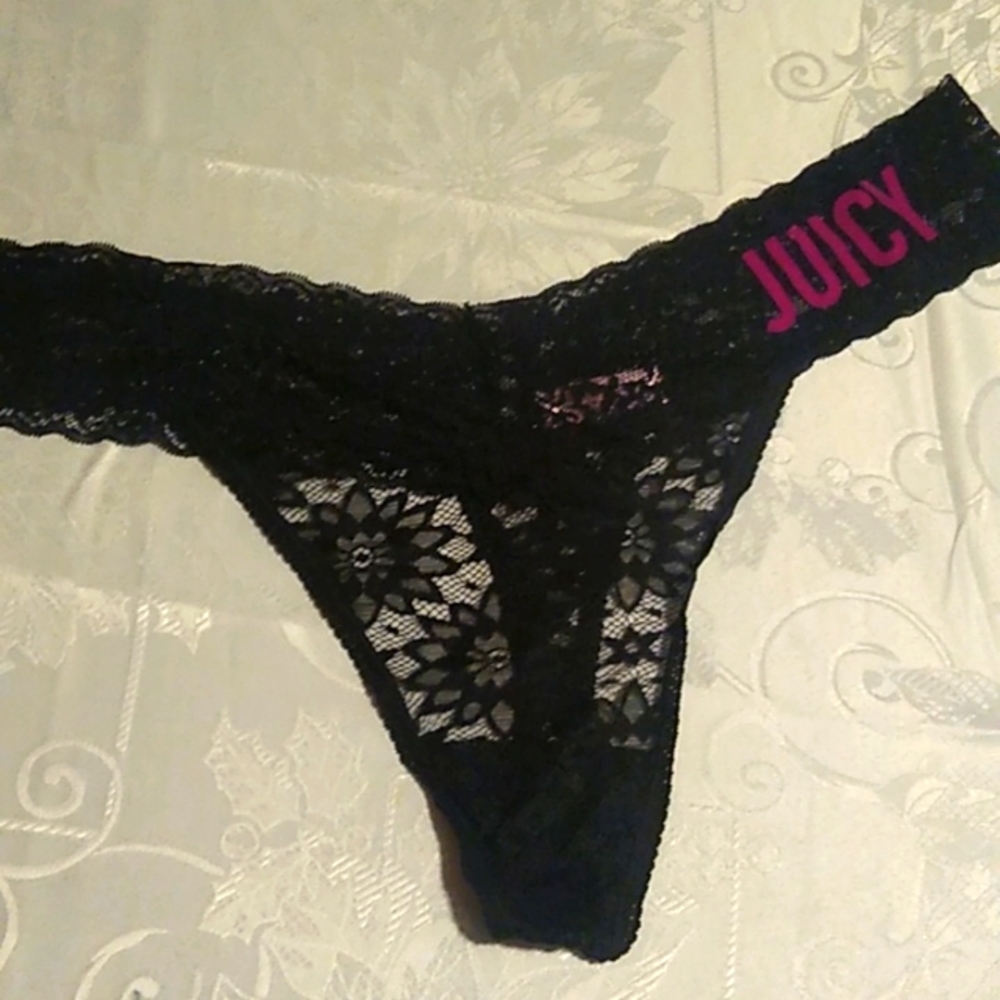 Juicy Couture thong panties Size 1x black floral lace